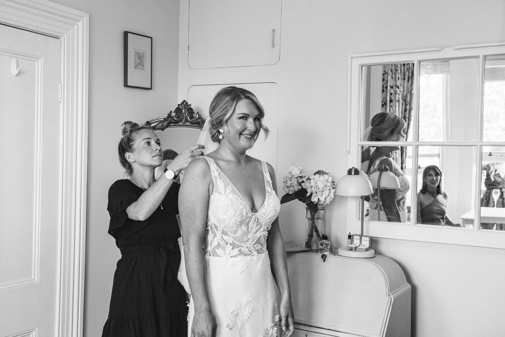 Lydia’s dress was made out of 3D lace manipulated & constructed to look like it ‘came like that’ heavily adorned around the hem and creeping up to a ‘V’ neck bodice, which has extra sparkle and sea pearls added – a truly bespoke Wedding dress for one of my best friends!